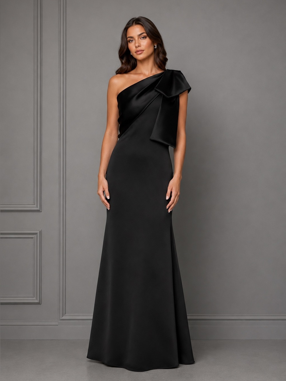 Betsy Adam Satin Bow Mermaid Maxi Dress Size 8 B2260